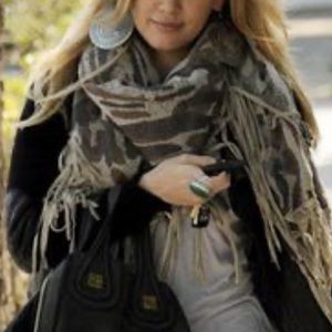 Camo leather fringe scarf or wrap